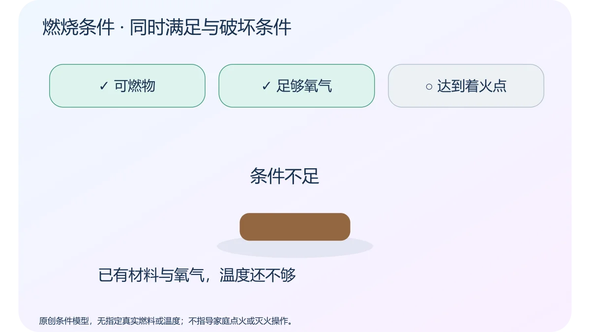 燃烧条件 · 同时满足与破坏条件 · 原创科学示意
