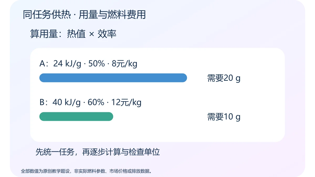 同任务供热 · 用量与燃料费用 · 原创科学示意