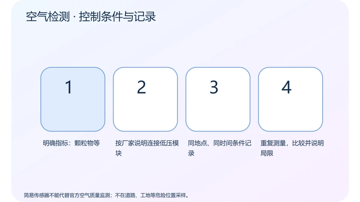 空气检测 · 控制条件与记录 · 原创科学示意